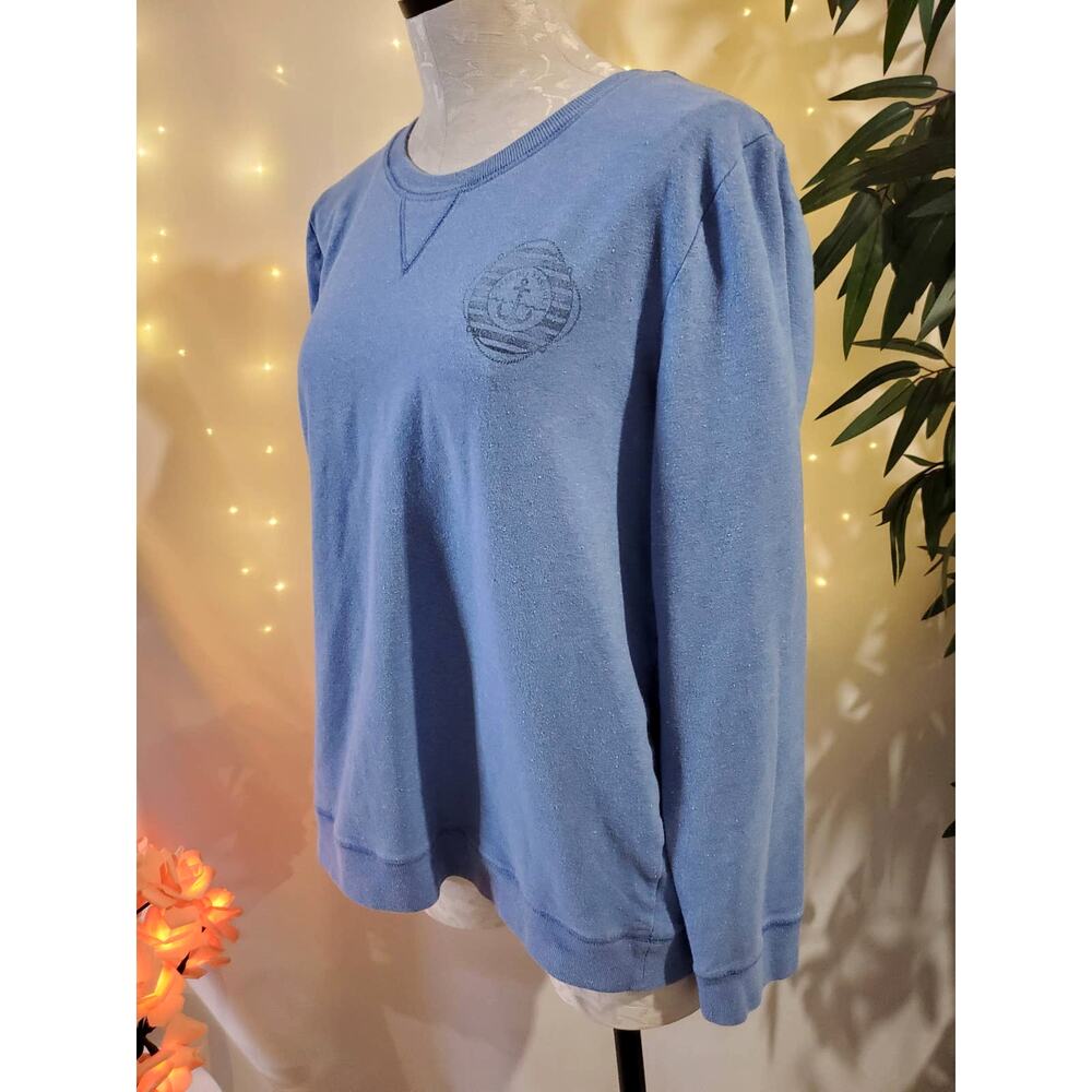 Talbots Women's L Nautical Anchor Confetti Speckled Crew Neck Blue Sweatshirt - Picture 3 of 10